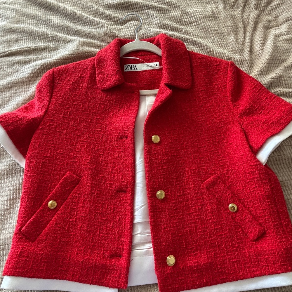 Zara Vibrant Red Textured Jacket